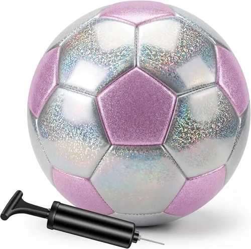 Vista 8 de Balón de fútbol dorado con purpurina con bomba y aguja, kit de pelota de fútbol para regreso a la escuela, regalos de cumpleaños, pelota
