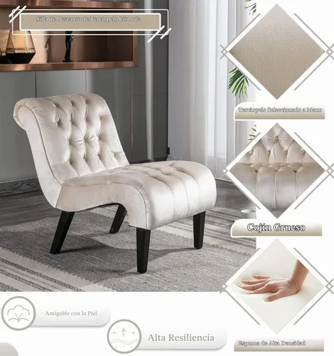 Vista 3 de Comfy Silla Decorativa de Terciopelo, Silla Auxiliar Tapizada sin Brazos para Sala de Estar, Tumbona Pequeña Moderna con Respaldo Acolchado y Diseño