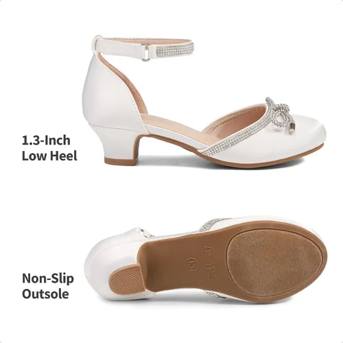 Vista 6 de DREAM PAIRS - Zapatos de vestir para niñas, con punta cerrada, tacones bajos, correa al tobillo, para bebé, niña pequeña, niña grande, fiesta, boda