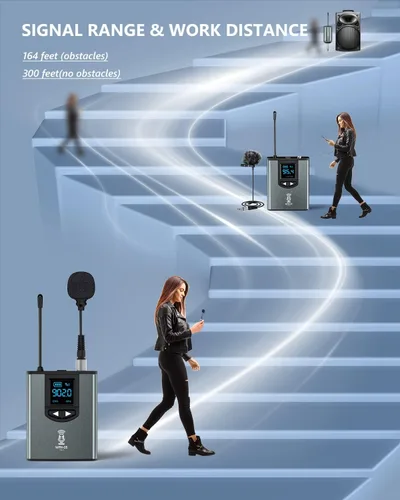 Vista 5 de Sistema de micrófono inalámbrico para altavoz PA, cámara, grabación, enseñanza Auriculares/Soporte/Micrófono Lavalier, Receptor Transmisor