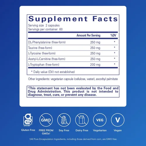 Vista 2 de Pure Encapsulations - Aminos cognitivos, 120 cápsulas Suplemento hipoalergénico para apoyo de la función cerebral*, apoyo de la función cognitiva