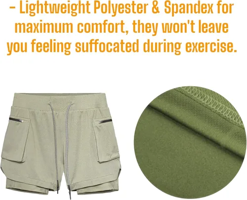 Vista 8 de Men's 2 in 1 Sports Shorts, Slim Fit, Lightweight, Comfortable, Quick Dry, Running, Cycling, Fitness, Yoga, Outdoor.