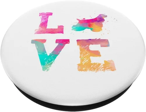 Vista 2 de Colorido Cocker Spaniel Perro Love r Mamá Blanco PopSockets Agarre y Soporte para Teléfonos y Tabletas, Negro