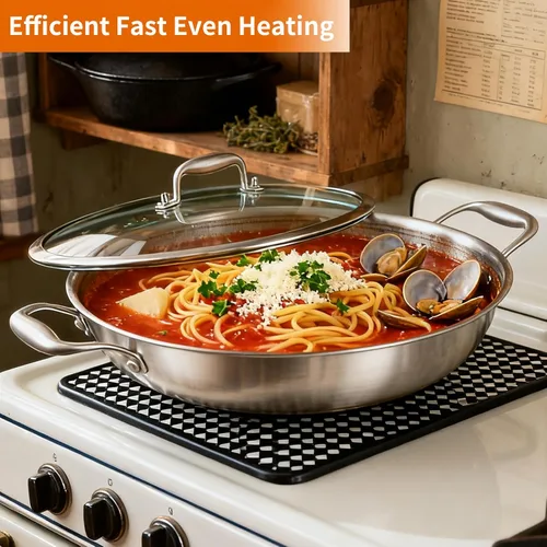 Vista 3 de DELARLO Wok con Tapa de 12 Pulgadas Wok Antiadherente, Apto para Horno Hasta 600℉, Woks y Sartenes para Freír Antiadherentes, Wok de Acero