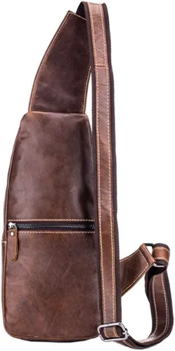 Vista 2 de Mochila estilo bandolera de piel para hombres y mujeres, bandolera de hombro, al pecho, mochila de uso diario para viajes, al aire libre