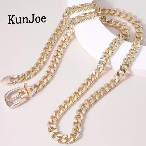 Vista 8 de KunJoe Cinturón de cadena para mujer, cadena de cinturón grueso, cadena de oro