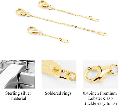 Vista 2 de Extensores de collar de oro de 14 quilates, cadena de plata de ley 925, extensión de collar, pulsera, extensor de tobillera para fabricación
