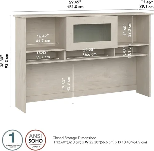 Vista 3 de Bush Home Cabot - Mueble de escritorio (60 W, color lino y roble blanco)