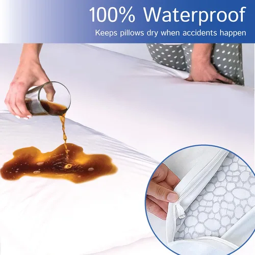 Vista 5 de Four Seasons Essentials Standard Pillow Protectors (Set of 2) – Zippered Waterproof Pillow Covers Hypoallergenic Dust Proof Pillowcase Encasement