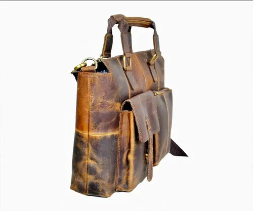 Vista 3 de LeatherLeaf Genuine Leather Messenger Bag Dual Pocket Office Crossbody Laptop Briefcase Computer College Satchel