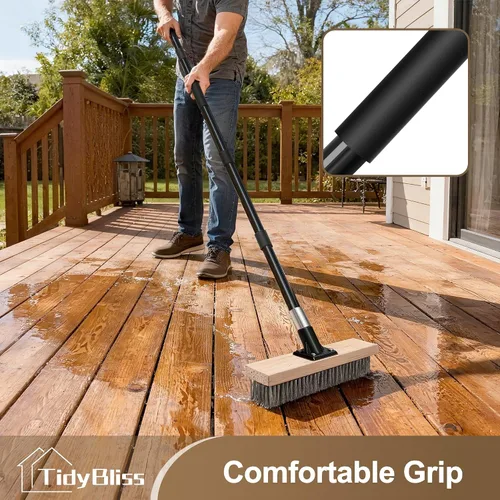 Vista 5 de TidyBliss Cepillo de alambre de acero inoxidable con mango largo, escoba rígida de metal resistente, removedor de musgo para exteriores para piso