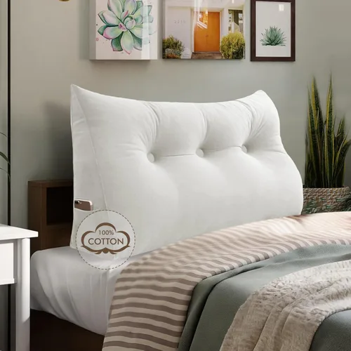 Vista 25 de WOWMAX Almohada para cabecero de terciopelo 100% algodón, tamaño individual, soporte de espalda de cuña, cojín de lectura para cama y diván, cojín