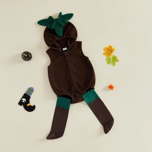 Vista 6 de Baby Boy Halloween Costumes Sleeveless Mandrake Romper Coffee