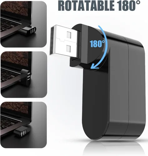 Vista 2 de BERLAT - Divisor de puerto USB, 3 puertos USB 2.0, divisor expansor [90°/180° grados giratorio] para laptop, Xbox, Wii, PS3, PC, MAC, Mac Book