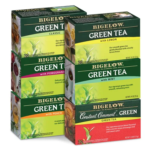 Vista 29 de Bigelow Té verde con melocotón, cajas de 20 unidades (paquete de 6) Té con cafeína con té verde y menta, 120 bolsas de té en total