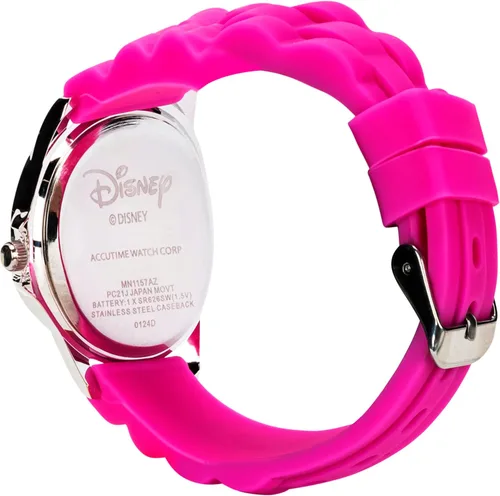 Vista 8 de Reloj Minnie Mouse Time Teacher para niñas - Reloj analógico de aprendizaje de la hora con números fáciles de leer y cómoda banda de silicona Rosa