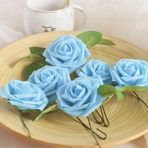 Vista 4 de homEdge Rosa Artificial, 25 piezas de flores artificiales de espuma con tallo para decoraciones del hogar, ramos de boda, fiesta, centros de mesa