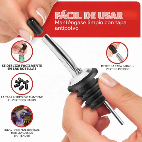 Vista 5 de Paquete de 48 vertedores de botellas de acero inoxidable para alcohol, licor y vino, accesorios de bar, boquillas para botellas y dispensadores