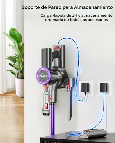 Vista 4 de Aspiradora inalámbrica, aspiradora de 25 kPA para el hogar, aspiradora de palo con cepillo antienredos, tiempo de funcionamiento de 40 minutos