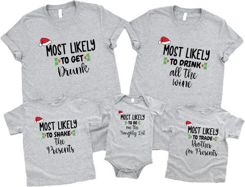 Vista 5 de Camisetas navideñas a juego para la familia, divertidas camisetas de Navidad, camisetas de Navidad a juego, color negro