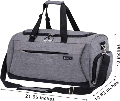 Vista 2 de Kuston Bolsa de gimnasio deportiva con compartimento para zapatos y bolsillo húmedo, bolsa de lona para gimnasio para hombres y mujeres, Gris