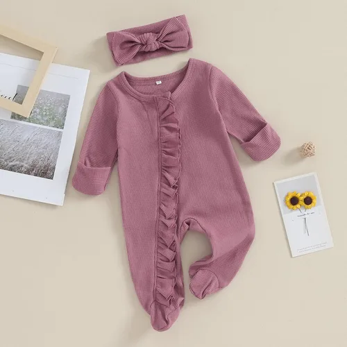 Vista 7 de Ropa para bebé recién nacida, con volantes, con cremallera, para llegar a casa, ropa de otoñoinvierno de 0 a 12 meses