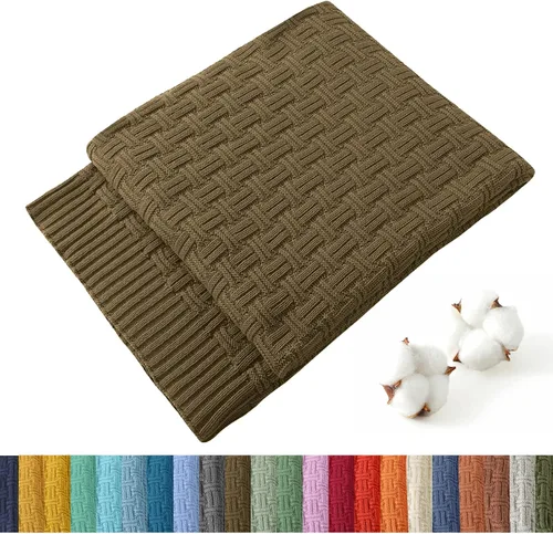 Vista 10 de TREELY Manta de Punto de Algodón 100% Cobertor para Sofá (31 x 40 Pulgadas, Marrón) Manta decorativa para sofá, cama y sofá