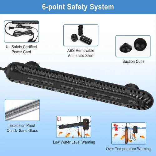 Vista 3 de HiTauing Calentador de acuario, calentador de pecera de 100 W con pantalla digital LED y 5 protección de seguridad, calentador sumergible