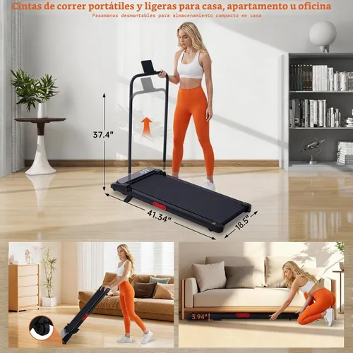 Vista 7 de Walking Pad Treadmill with Handle Bar, 3.0HP Portable Electric Treadmills for Exercising, 0.6-7.6MPH Mini Walking Pad Treadmill with Incline, Under