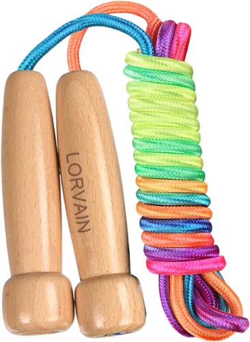 Vista 9 de Lorvain Cuerda de saltar para niños, cuerdas de saltar ajustables para niñas y niños pequeños, cuerda de saltar de algodón con mango de madera