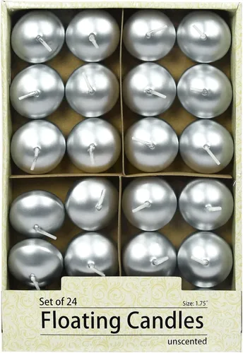 Vista 2 de Zest Candle Velas flotantes de 24 piezas, 1.75 pulgadas, plata metálica
