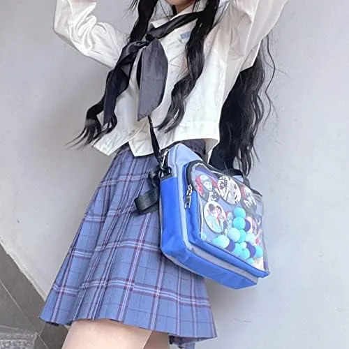 Vista 6 de Ita - Bolso cruzado transparente a juego de color japonés para anime, Lolita, bolsa de exhibición de anime, insignias de anime, bolso de mano