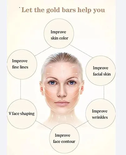 Vista 5 de Beauty Bar - Rodillo masajeador facial de energía de pulso dorado de 24 quilates, herramienta de masajeador facial eléctrico en forma de T