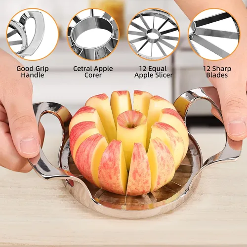 Vista 3 de Cortador y descorazonador de manzana, 12 cuchillas de acero inoxidable 2-in-1 Apple Corer and Slicer,Super Sharp Blades ,Evenly Apple