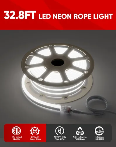 Vista 3 de Shine Decor Paquete de productos de cable de alimentación con kit de luces LED de neón blancas de 6300K de 32.8 pies