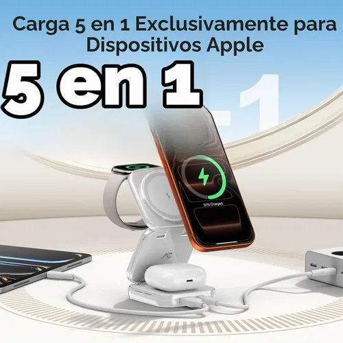 Vista 2 de AC ISLAND Cargador inalámbrico 5 en 1 para MagSafe, estación de carga de Blanco
