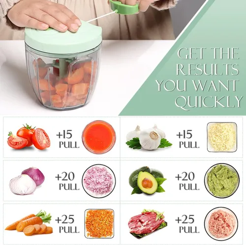 Vista 10 de Ourokhome Procesado manual de alimentos, picador de verduras portátil, rápido y con cuerda, para pequeñas cocinas, para ajo, cebolla, jengibre