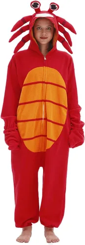 Vista 4 de Crab Onesie Adult Red Crab Pajamas Animal Pajamas Halloween Cosplay Costume Polar Fleece Sleepwear Homewear