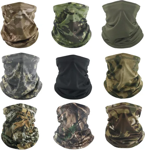 Vista 8 de Máscara facial con polaina para el cuello, protector facial de camuflaje de polvo que refresca el sol, bandana reutilizable y lavable