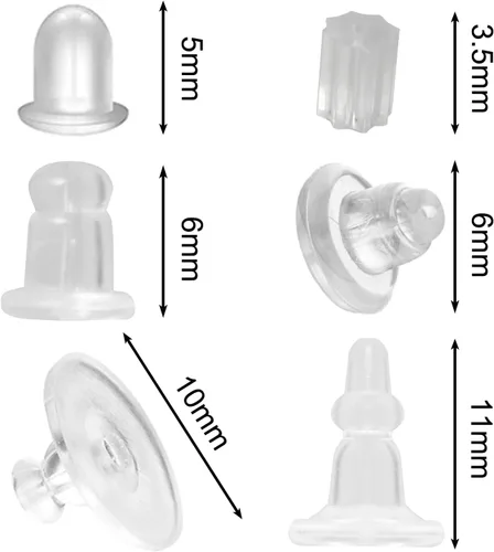 Vista 3 de 290 piezas de aretes de silicona para tachuelas, parte trasera de aretes de cubierta completa, 6 estilos de aretes de goma hipoalergénica 6 estilos