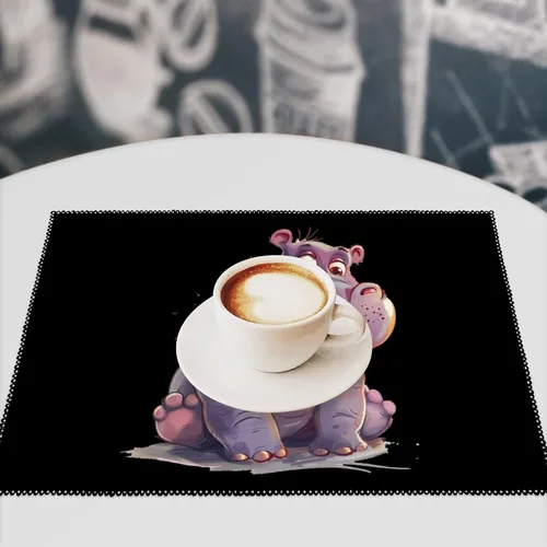 Vista 7 de Hippo Cute Hippopotamus Placemats Set of 6 Resistant Table Mats Washable Place Mats for Dinner Party Table Decoration