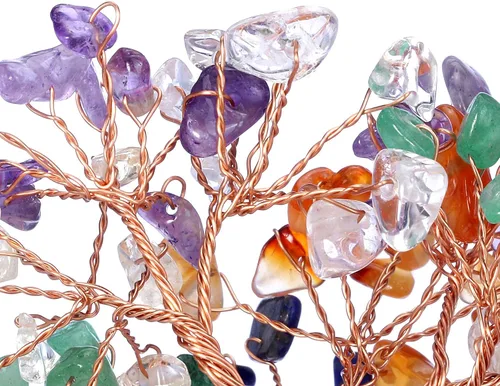 Vista 6 de Jovivi Árbol de cristal natural de 7 chakras, cristales curativos crudos, base de fluorita, árbol de dinero bonsái para el hogar, oficina