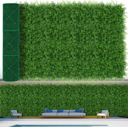 Vista 10 de 6 paneles de pared de césped de 20 x 20 pulgadas, fondo de hierba de helecho artificial con protección UV, paneles de boj de plantas de vegetación