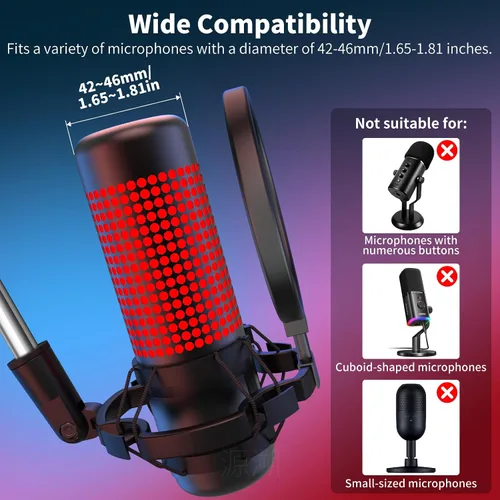 Vista 4 de Soporte de choque de micrófono con filtro pop, soporte universal para micrófono antivibración para micrófono de condensador de estudio de 42 ~ 1.811