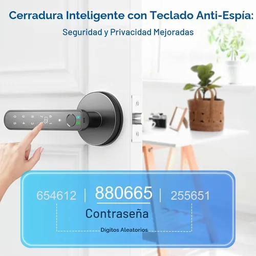 Vista 5 de Cerradura de puerta de huellas dactilares, perilla inteligente de puerta con entrada sin llave, cerradura de puerta biométrica con control