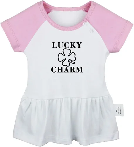 Vista 4 de iDzn Pack of 2, Lucky Charm & Born Again 2 Funny Print Dresses, Newborn Infant Baby Girls Princess Dress, Cute Ruffle