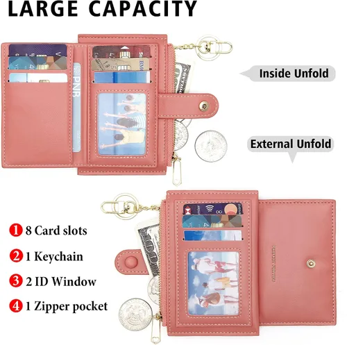 Vista 2 de OIDERY Cartera pequeña para mujer con bloqueo RFID plegable de cuero delgada con bolsillo con cremallera con ventana de identificación