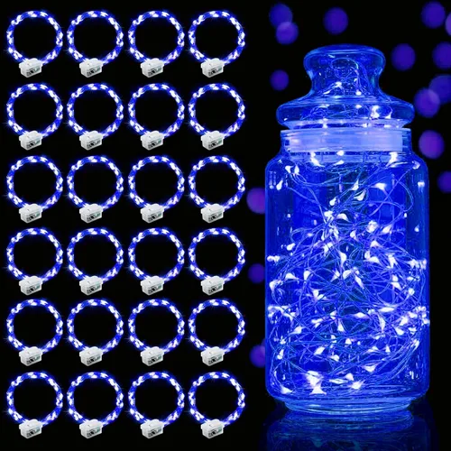 Vista 14 de Aogist Paquete de 24 luces de hadas, 3 modos, 2,1 metros, 20 luces LED, impermeables, cable plateado, funcionan con pilas, mini luces de alambre