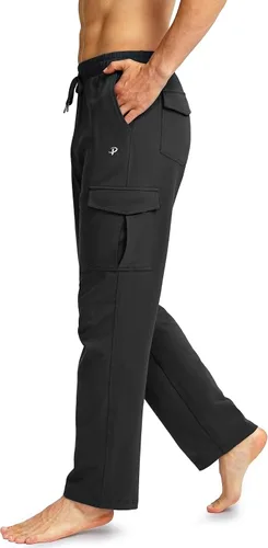Vista 2 de Pudolla Pantalones deportivos de algodón para hombre con bolsillos tipo cargo, parte inferior abierta, pantalones de yoga para hombre, pantalones