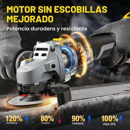 Vista 2 de Amoladora Angular, sin escobillas de 20 V, inalámbrica, 4-1/2 pulgadas, compatible con batería Dewalt (sin batería), con rueda de esmeril de metal